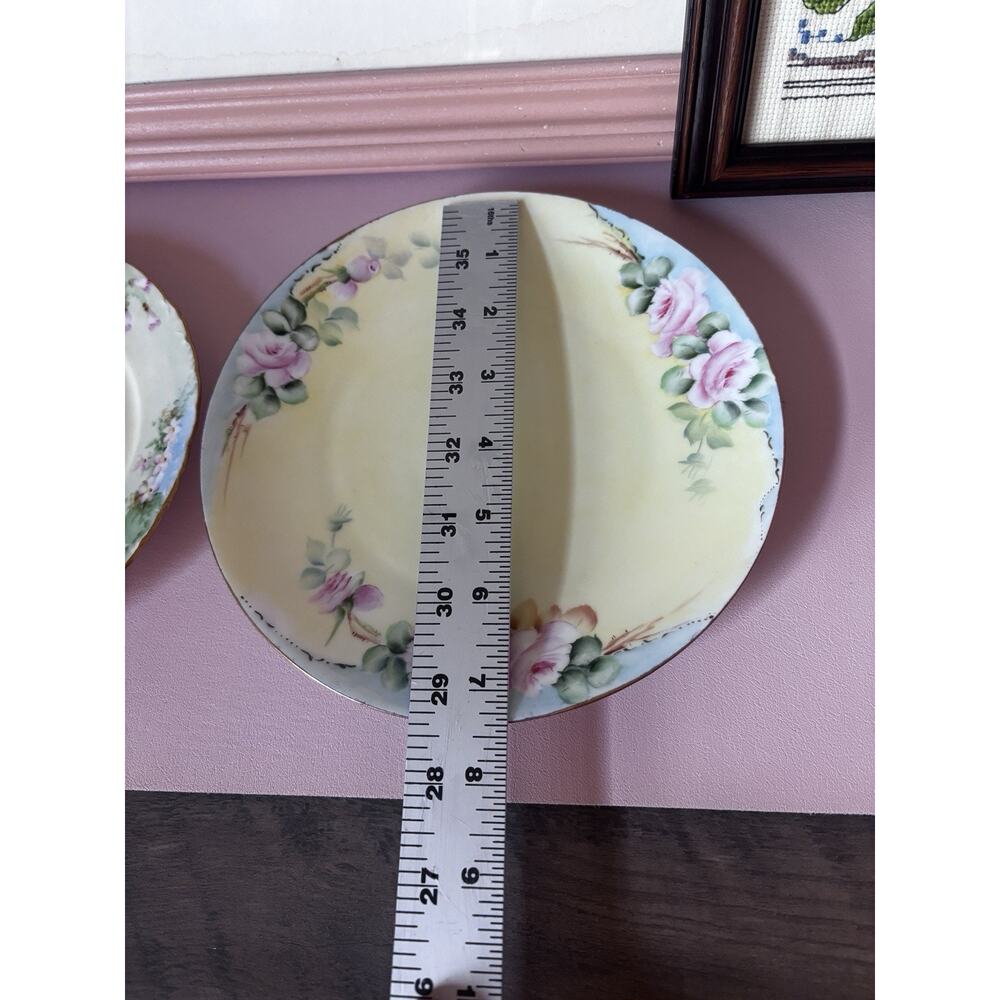 4 Vintage Blue Pink Yellow Mismatched Plate Wall Collage Display Floral Cottage - Picture 11 of 13